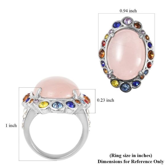 Galilea Rose Quartz and Multi Color Austrian Crystal Ring Size 7 - Picture 6 of 6